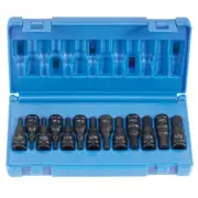 13-Piece 3/8 in. Drive SAE and Metric Hex Impact Socket Set GRY-1298HC New!