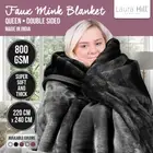 220 x 240cm Mink Blanket Double Sided Queen Soft Plush Bed Faux Throw Rug Black