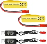 2PCS 3.7V 1000mAh Li-ion Battery with JST-2P Plug and USB Charging Cable Suitable for Huina 1337 1338 1516 1517 RC Engineering Vehicle RC Toy Car Battery