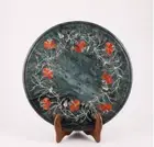 18'' Green Marble Round Coffee Table Top Carnelian Stone Inlay Bed Side Tabletop