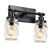 Bathroom Black Vanity Light Fixtures, 2 Light Mason Jar Mason Jar Wall Lamp