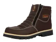 Mens Leather Work Boots Soft Toe Brown Zip Hombre Bota Trabajo Size 6-10