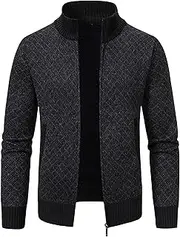 [SWJGLITTR] Men's Stand Collar Cardigan Sweater Full Zip Knitted Sweater for Men Slim Fit Ribbed Knit Cardigan, Black, Large
