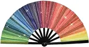 TUOZHE Folding Fan, Reflective Foldable, Glitters Large Rave Elegant Hand, for Men and Women Decoration Dance Performance, Festivals Gift Burlesco Halloween