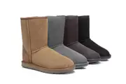 AUSTRALIAN SHEPHERD® UGG Boots Double Face Sheepskin Wool Short Classic - Chocolate / AU Ladies 4 / AU Men 2 / EU 35