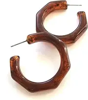 [Leetie Lovendale] Tortoise Octagon Acrylic Kay Hoop Earrings | Marbled Geometric Lucite Hoops - KAY-BR-1, Resin lucite Plastic