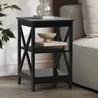 Oikiture Side Table Coffee Bedside Sofa End Tables 3-tier Shelf Black