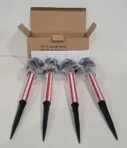 Set of 4 Patriotic Solar Stake Lights Red & White Striped White Stars on Blue
