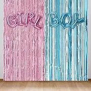 Gender Reveal Party Supplies Kit - Baby Shower Decor With Boy or Girl Balloon, Blue and Pink Foil Curtain Backdrop