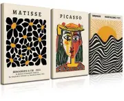 3 Pack Framed Gallery Wall Art Picasso Matisse Bauhaus Set Canvas Prints Abst...