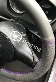 FOR 2007-2012 VW TIGUAN GREY TWO TONE LEATHER STEERING WHEEL COVER PURPLE STITCH (for: Volkswagen)
