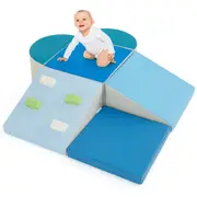 Babyjoy 6-Piece Foam Climbing Blocks Indoor Toy w/Hook and Loop Fasteners Climb & Crawl Play Set Blue