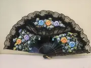 Handpainted Black Lace Hand Fan Multicolor
