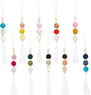 DELORIGIN 10Pcs Felt Ball Car Diffuser Aromatherapy Essential Oil Car Vent Clip Diffuser Felt Wooden Bead Bohemian Tassels Car Hanging Ornament Clip for Car Air Freshener Vent Diffuser Car Decor Charm