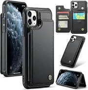 ELEPIK for iPhone 12 Pro Case with Card Holder, Kickstand [4 Card/Cash Holder] [for Women & Men] [Durable PU Leather] Magnetic Wallet Phone Cover for iPhone 12 Pro, Fashion Black