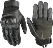 LESANGBAIHUODIAN Leather Motorcycle Gloves Touch Screen Motocross Gloves Gear Moto Biker Racing Hard Knuckle Full Finger Glove Mens (Color : Black, Size : L)