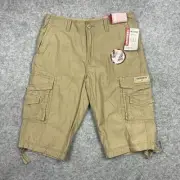 Unionbay Belted Cargo Shorts Mens 30 Beige Grain Long Paratrooper Beach NWT
