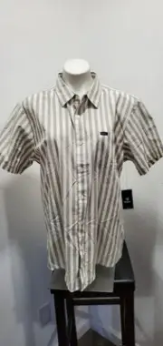 BRIXTON CHARTER GRAY WHITE STRIPE Men's S/S Woven Shirt - Large - NWT