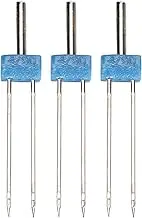 Respicefinem 3Pcs Double Needles Pins Stainless Steel Threading and Hooking Stitches Sewing Accessories for Most Sewing Machines with Small Plastic Box for Storage and Blue (#3)