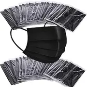100pcs Black Face Mask Disposable - Individually Wrapped Black Face Masks 3 Ply Disposable Comfortable Elastic Ear Loop Mask Safety Breathable Mouth Cover - Women Men Individually Wrapped Black Mask