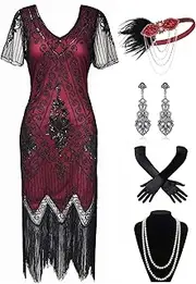 [BABEYOND] 1920s Art Deco Fringed Sequin Dress 20s Flapper Gatsby Costume Dress
