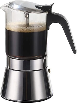 SIXAQUAE Moka Induction Stovetop Espresso Maker,Crystal Glass-top & Stainless...
