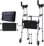 Walker Deluxe Two Button Folding Walker with Wheels,Walker with Handrails for The Elderly Disabled Aluminum Alloy Double Handrail Bath Tub Flip Seat Plate Lightweight Little Surprise