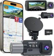 4k Dash Cam Builtin 5GHz WiFi 3 Channel Front+ Rear Inside 64GB SD Card 3.1