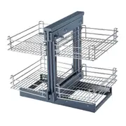 Blind Corner Pull Out Organizer for 31.5'' Cabinet Left Open & Right Open Compatible Min Opening 15'' 2 tier Pull Out Basket Soft Close Bottom Mount