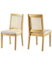 Walker Edison Set of 2 Modern Solid Wood Dining Chairs With Rattan Inset Back