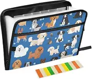 Quteprint 13 Pockets Expanding File Folder with Zipper Closure, Dog Puppy Patterns Accordion File Folder with Sticky Labels, Letter Size A4 Papers Expandable File Document Organizer