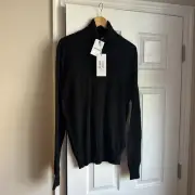 Maison Margiela Black Wool Turtleneck Leather Elbows Pullover Men's Size Medium