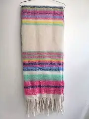 Free People Skye Rainbow Throw Blanket Stripe Boho Fringe Extra Soft 50"x60" NEW