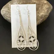 Black Onyx 2 Strands Heishi Liquid Sterling Silver Dangle Earrings 17935