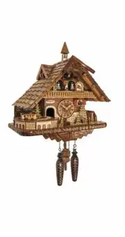 Quartz Cuckoo Clock big Black forest house with music, dancer.. EN 45110 QMT NEW