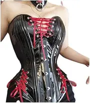 [Naveed] Heavy Duty Women's Overbust Waist Trainer Corset in Black PVC with Double Steel Bars Corset