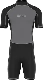 Sikma Men’s Wetsuit 3mm Neoprene Surfing Diving Suit Short Sleeves Back Zip Flexible and Comfortable Perfect for Swimming, Scuba Diving, Snorkeling (Black/Grey, Small)