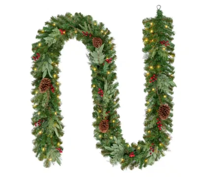 Home Accents Holiday 12ft Pre-Lit LED Woodmoore Artificial Christmas Garland NEW