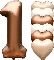 Jonhamwelbor 40 in Brown Number 1 Balloons Foil Mylar Balloon with Heart Balloon