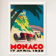 Galrie Monaco Grand Prix 1932 Vintage F1 Racing Poster Classic Motorsport Artwork, White Frame, A2 42 x 60cm (16 x 24inch)