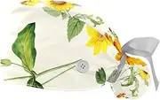 [WOSHJIUK] Working Hat 2 Pack Scrub Caps for Women,Colorful Floral Sunflower Plant,Tie Back Cap Adjustable Scrub Hat