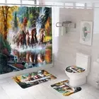 Gallop Horse Shower Curtain Bathroom Rug Set Bath Mat Non-Slip Toilet Lid Cover