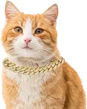 Halukakah Cat Collar - Carat - Iced Out Diamond Cuban Link Gold Chain for Cats & Kittens - 18k Real Gold Plated 12" Collar Size - for Decoration Only - Get Your Cat Catwalk Ready