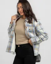[Ava And Ever] Ava And Ever Women's Kennedy Shacket in Cream/Blue Size 10 10 Cream/Blue