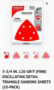 Diablo 3-3/4in. 120 Grit Hook & Loop Oscillating Detail Triangle Sanding Sheets