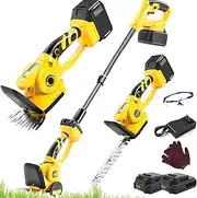 2-in-1 Cordless Hedge Trimmer, Handheld Strimmer Grass Cutter with 2 Batteries, 1-30Cm Adjustable Telescopic Rod, 180° Adjustable Hedge Trimmer, Lightweight Mini Grass Bush Trimmer for Garden