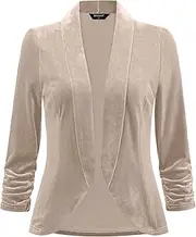 [Allegra K] Velvet Jackets for Women's 3/4 Sleeve Open Front Velvet Cardigan