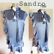 SANDRO Paris ruffle neck tie blouse Sz Sm Org $325