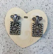 *NEW* Vintage BRIGHTON Mimosa Silver Post Earrings Flowers Traditional Square