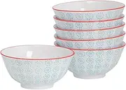 Nicola Spring Patterned Cereal Bowl - Turquoise - 15cm - Pack of 6 - Porcelain Ceramic Pasta Serving Noodle Dish Ice Cream Dessert Bowls